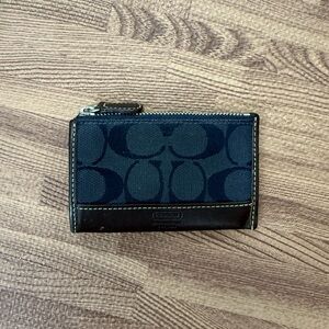 Coach Navy Blue Fabric and Brown leather Card Holder